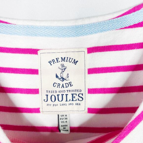 Joules 4 Bright Pink White Stripe Riva Sleeveless Cotton Dress Summer Casual - Picture 8 of 10